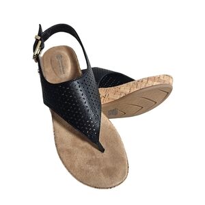 Giani Bernini Fatima Black Perforated Thong Slingback Buckle Sandals Sz 6.5